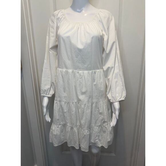 J Crew White Poplin Raglan Tiered Dress Size S - Picture 2 of 7